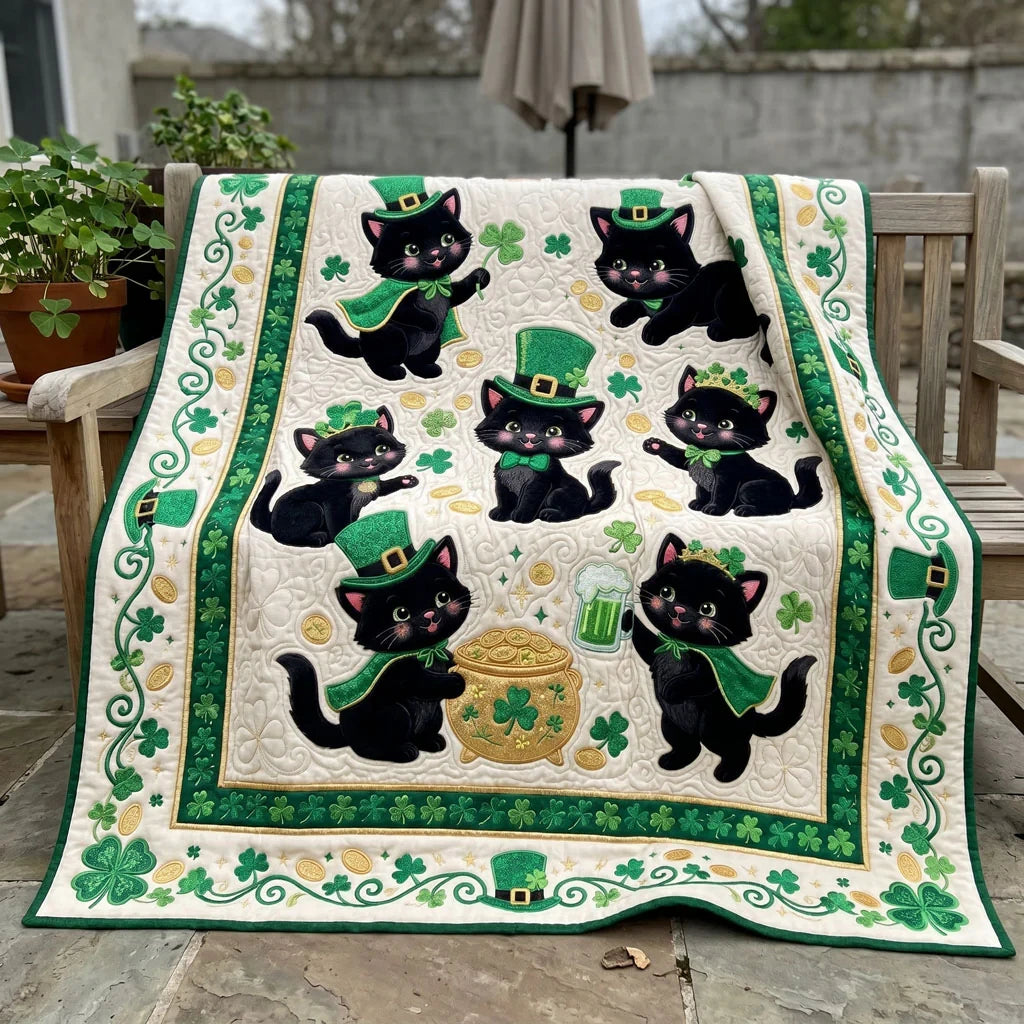 St. Patrick's Lucky Black Kitty Quilt Blanket