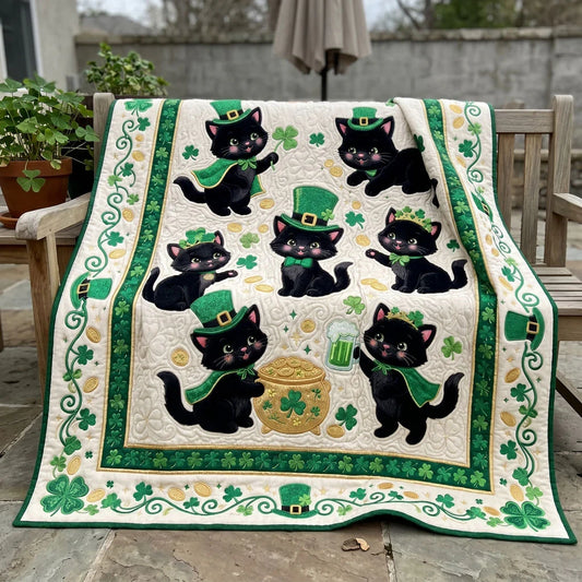 St. Patrick's Lucky Black Kitty Quilt Blanket