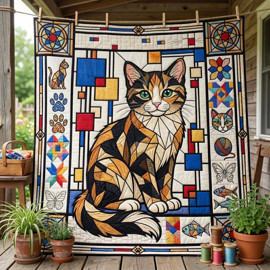 Stained Glass Calico Cat Quilt Blanket