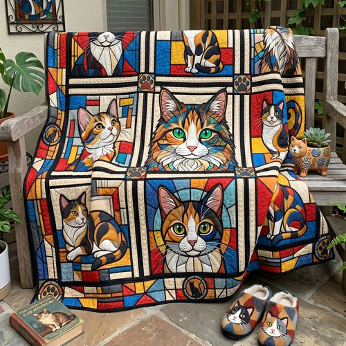 Stained Glass Cat Gallery Quilt Blanket