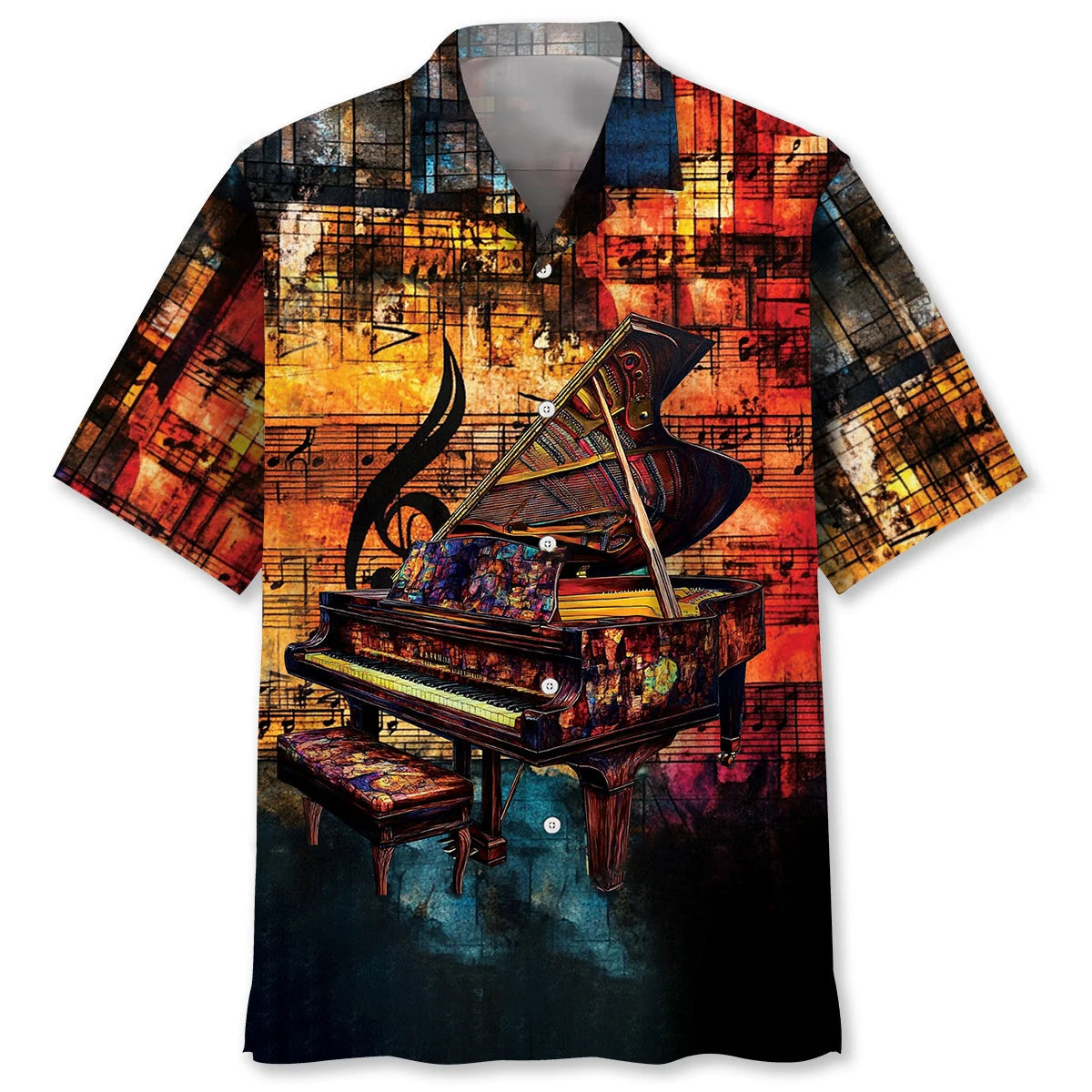 Stained Glass Grand Piano Hawaiian Shirt, custom shirt gift for men