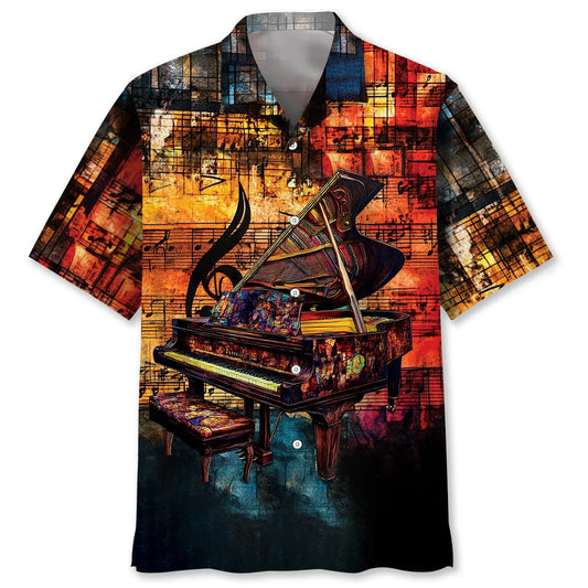 Stained Glass Grand Piano Hawaiian Shirt, custom shirt gift for men