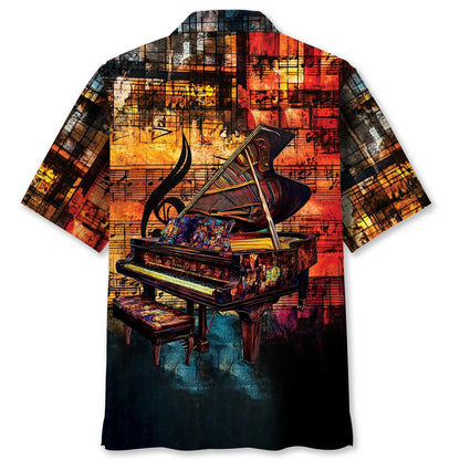 Stained Glass Grand Piano Hawaiian Shirt, custom shirt gift for men (view 2)