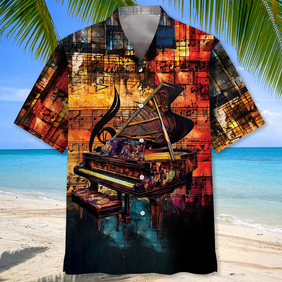 Stained Glass Grand Piano Hawaiian Shirt, custom shirt gift for men (view 3)
