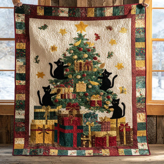 Starry Black Cat Night Quilt Blanket