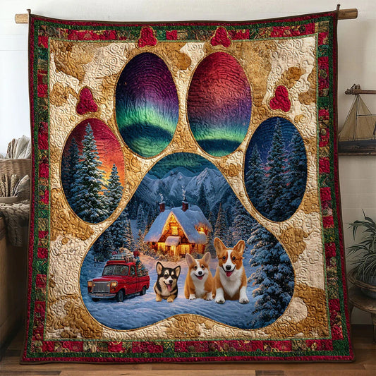 Starry Cabin Corgi Paw Quilt Blanket