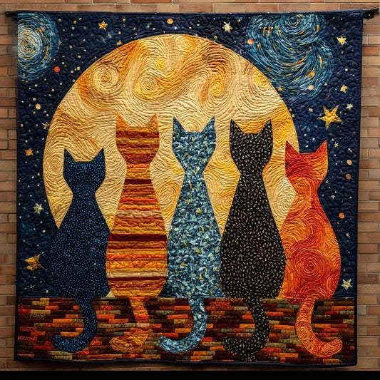 Starry Cat Quilt Blanket - Quilted Blanket by OtterMia