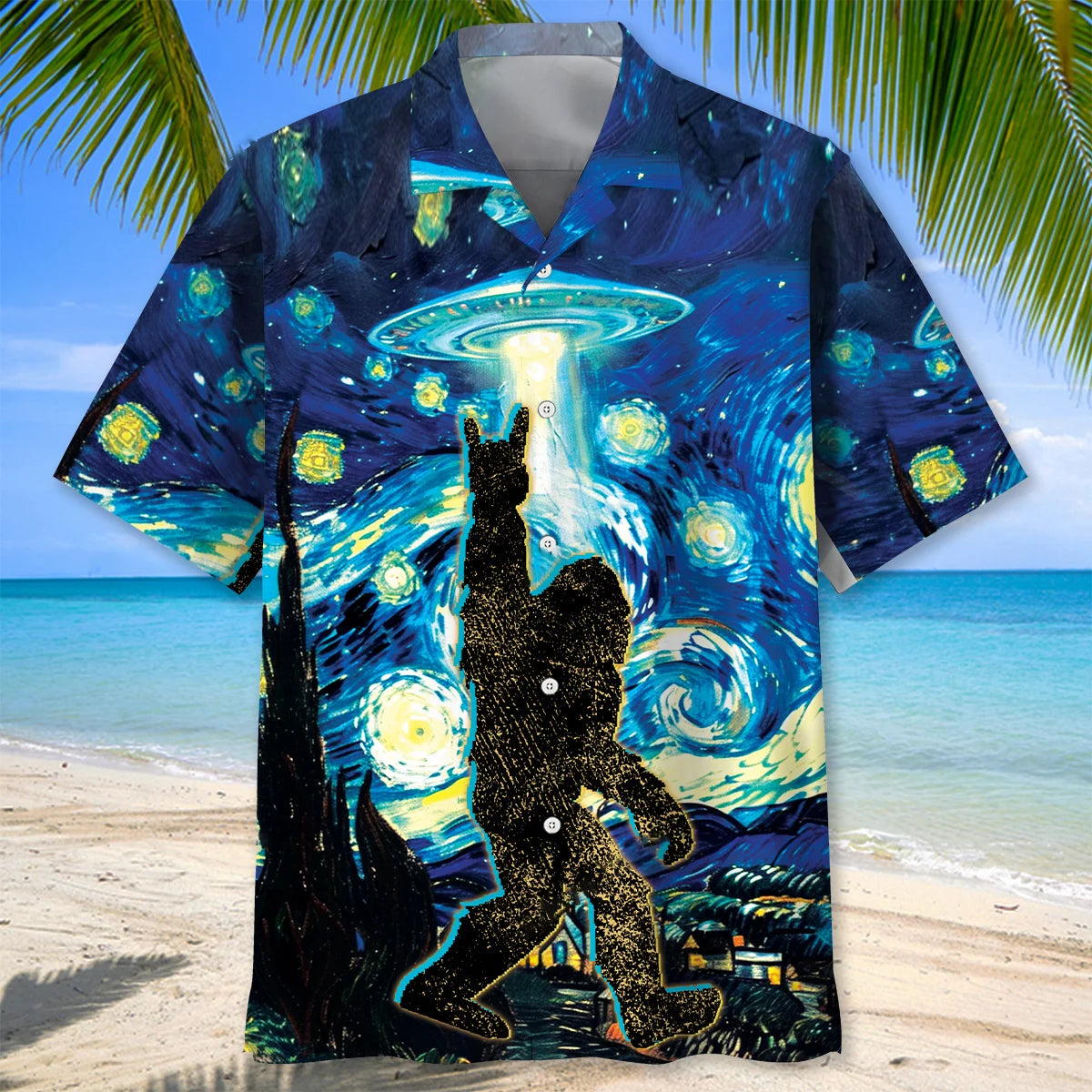 Starry Night Alien Bigfoot Rock Roll Hawaiian Shirt, custom shirt gift for men