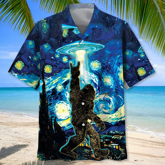 Starry Night Alien Bigfoot Rock Roll Hawaiian Shirt, custom shirt gift for men
