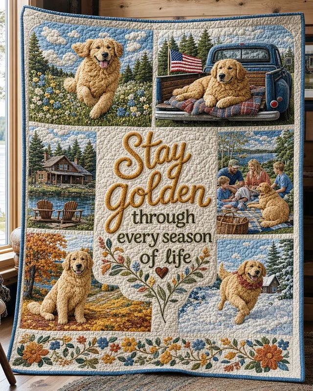 Stay Golden Quilt Blanket - Quilted Blanket by OtterMia