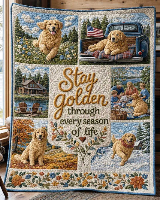 Stay Golden Quilt Blanket - Quilted Blanket by OtterMia