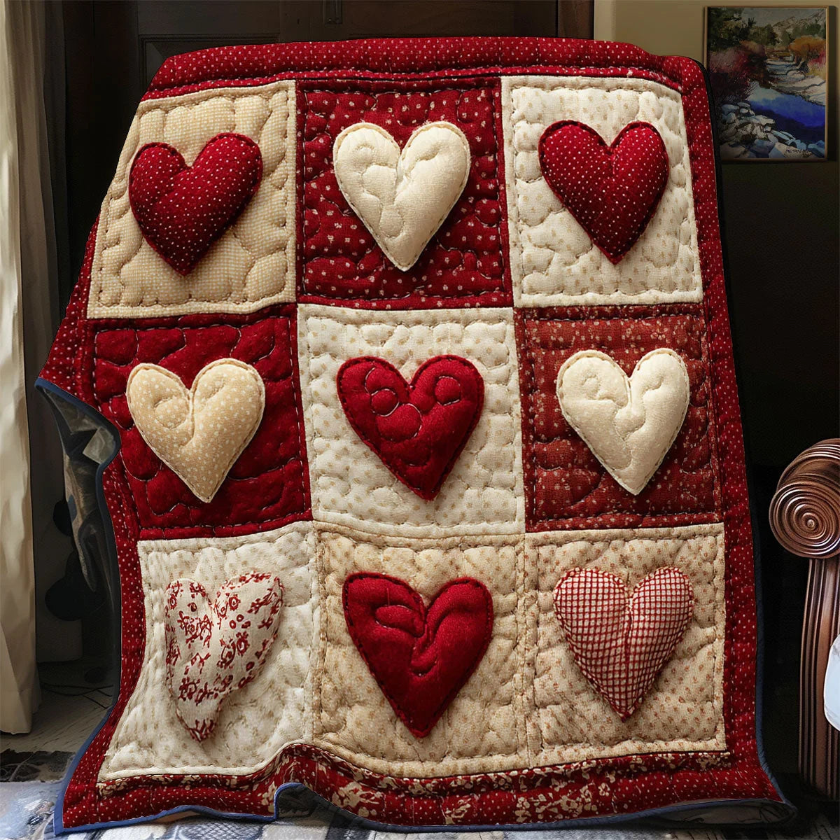 Stitched Hearts Quilt Blanket