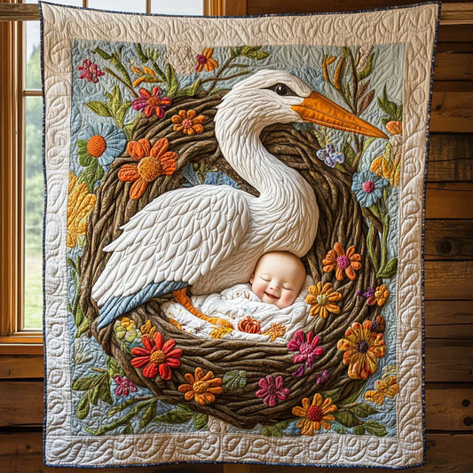 Stork And Baby Quilt Blanket