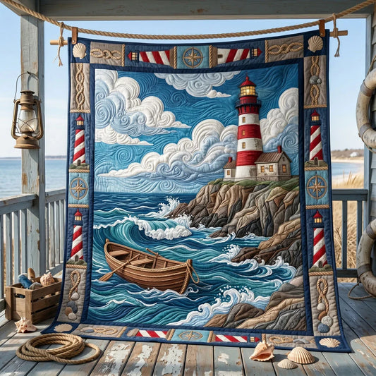 Stormy Lighthouse Cove Quilt Blanket