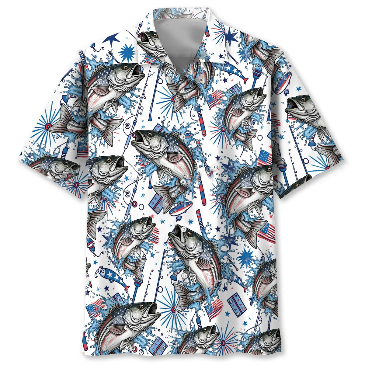 Stripe Bass America Hawaiian Shirt, custom shirt gift for men
