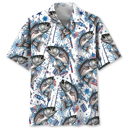 Stripe Bass America Hawaiian Shirt, custom shirt gift for men