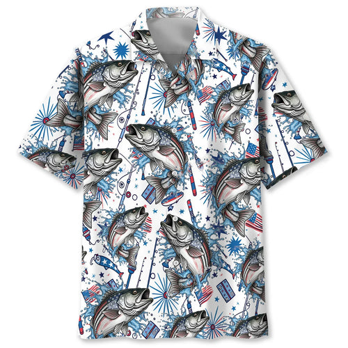 Stripe Bass America Hawaiian Shirt, custom shirt gift for men