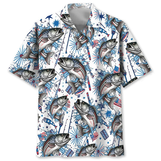 Stripe Bass America Hawaiian Shirt, custom shirt gift for men