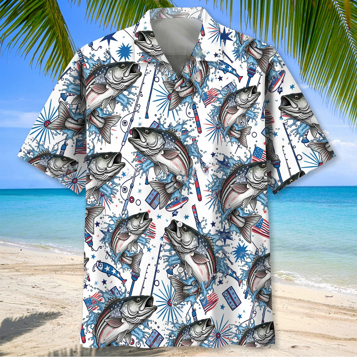 Stripe Bass America Hawaiian Shirt, custom shirt gift for men (view 2)