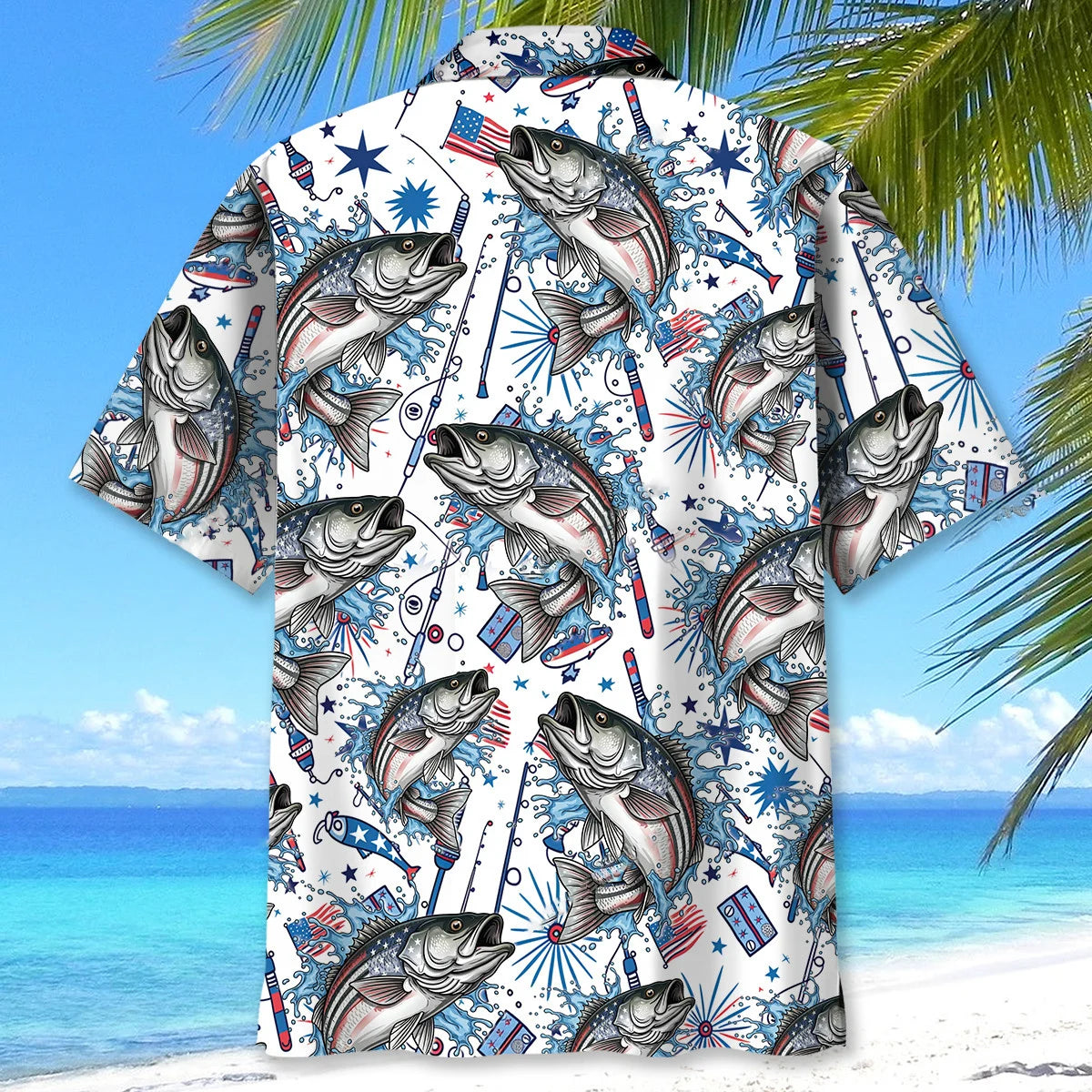 Stripe Bass America Hawaiian Shirt, custom shirt gift for men (view 3)