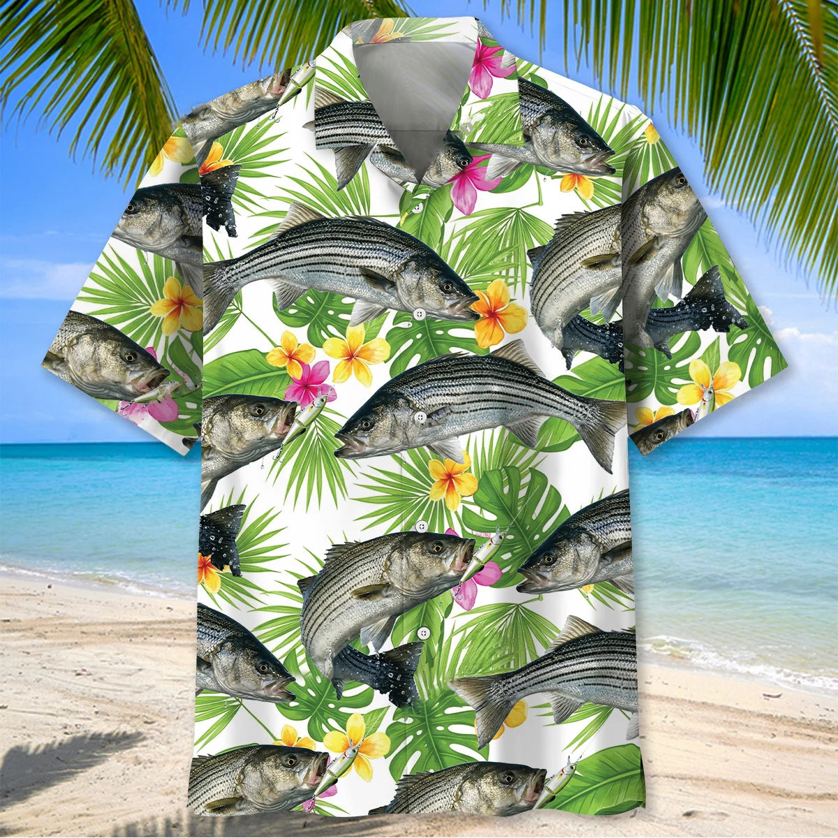 Stripe Bass Tropical Hawaiian Shirt, custom shirt gift for men