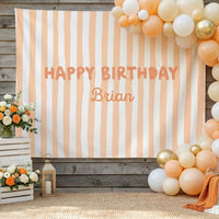 Striped Birthday Banner Personalized Custom Name Birthday Backdrop Neutral Party Photo Banner