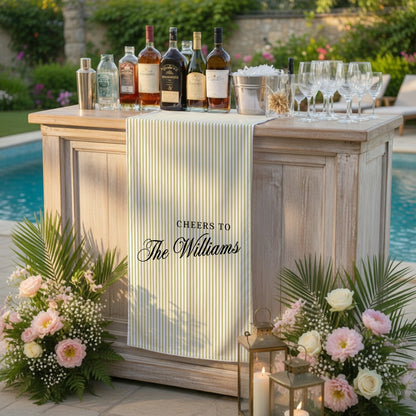 Personalized Bridal Shower Table Runner Custom Name Pink Stripe Wedding Bar Decor Tea Party Bachelorette Party Decor, pers...