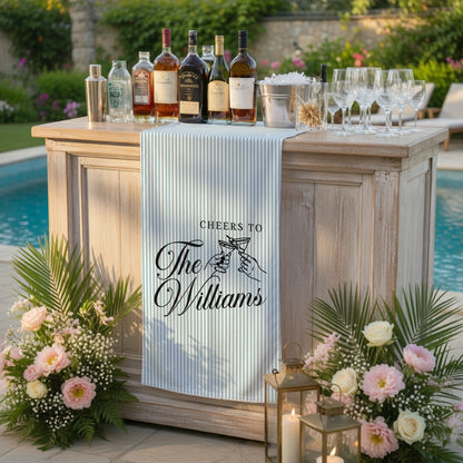 Personalized Bridal Shower Table Runner Custom Name Pink Stripe Wedding Bar Decor Tea Party Bachelorette Party Decor, pers...