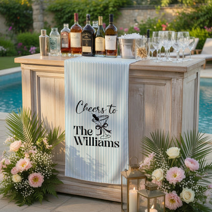 Personalized Bridal Shower Table Runner Custom Name Pink Stripe Wedding Bar Decor Tea Party Bachelorette Party Decor, pers...