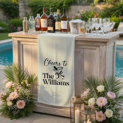 Personalized Bridal Shower Table Runner Custom Name Pink Stripe Wedding Bar Decor Tea Party Bachelorette Party Decor, pers...