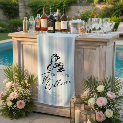 Personalized Bridal Shower Table Runner Custom Name Pink Stripe Wedding Bar Decor Tea Party Bachelorette Party Decor, pers...