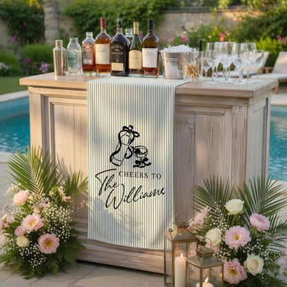 Personalized Bridal Shower Table Runner Custom Name Pink Stripe Wedding Bar Decor Tea Party Bachelorette Party Decor, pers...