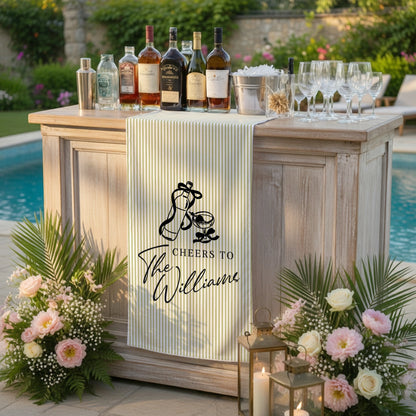 Personalized Bridal Shower Table Runner Custom Name Pink Stripe Wedding Bar Decor Tea Party Bachelorette Party Decor, pers...