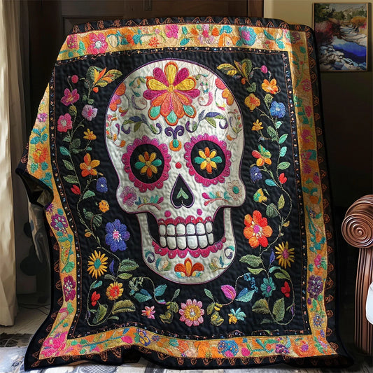 Sugar Skull Blossom Quilt Blanket