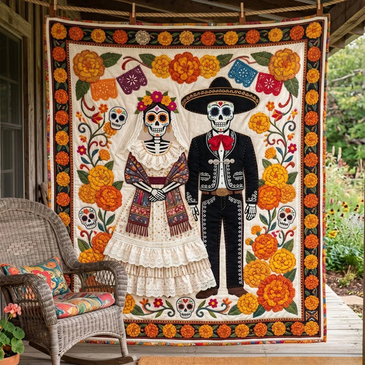 Sugar Skull Wedding Fiesta Quilt Blanket