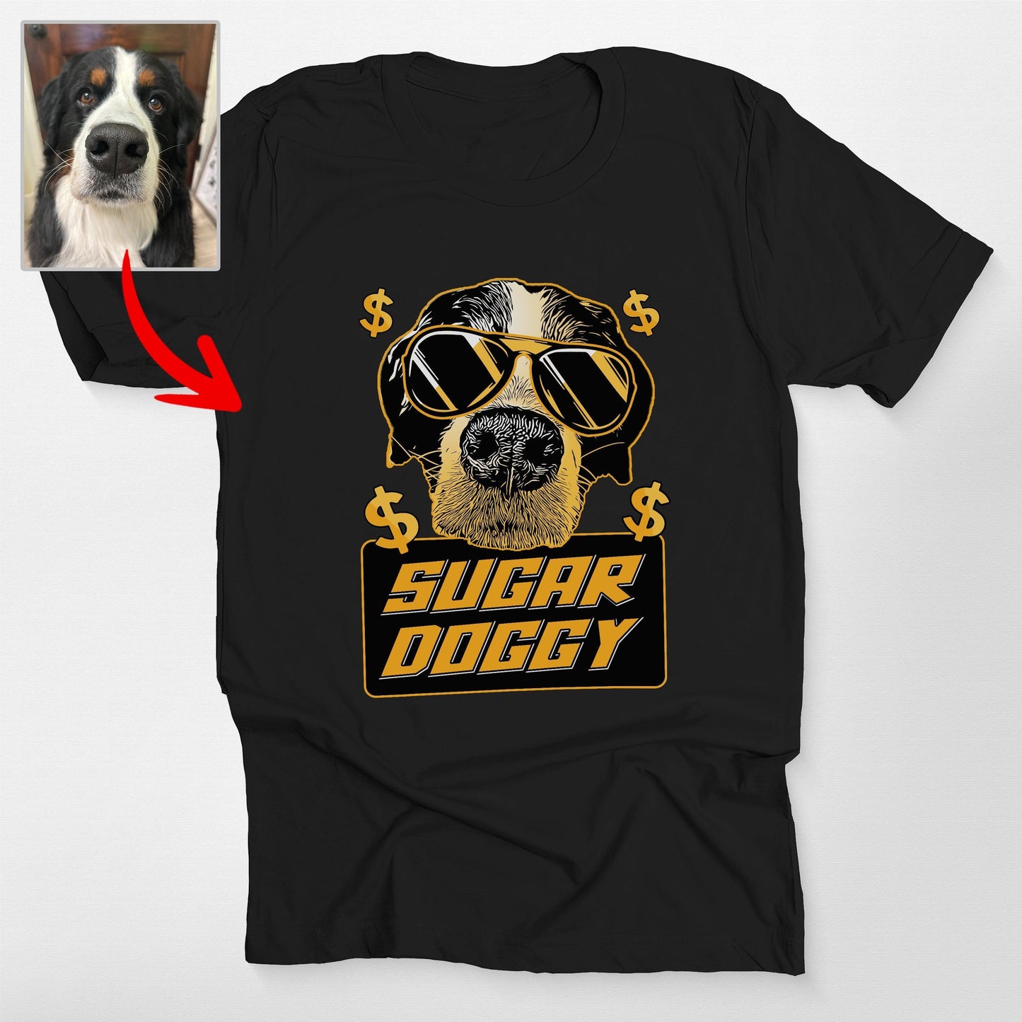 Sugar Doggy Custom Unisex T-Shirt for Human, custom pet portrait gift for pet lovers (view 2)