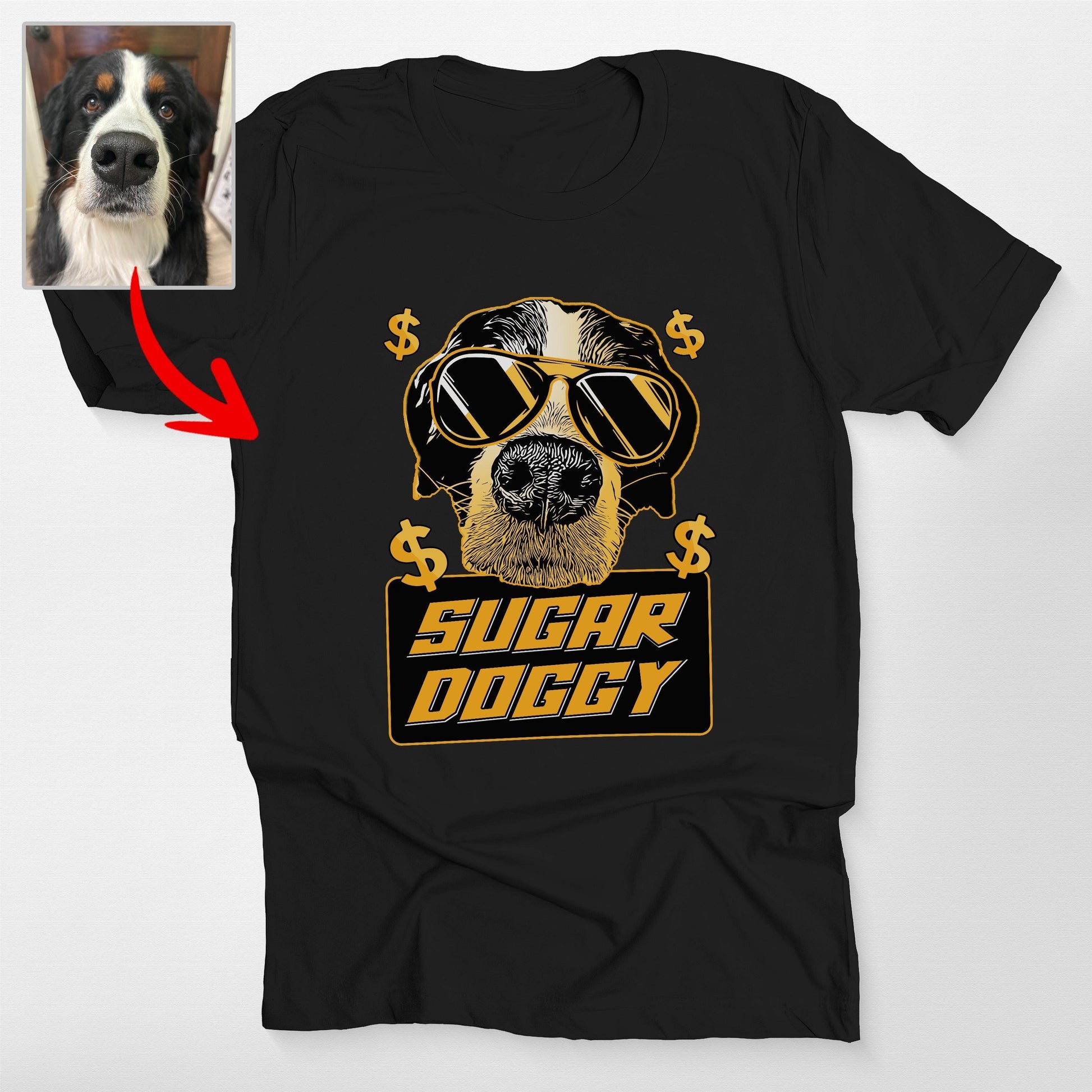 Sugar Doggy Custom Unisex T-Shirt for Human, custom pet portrait gift for pet lovers (view 2)