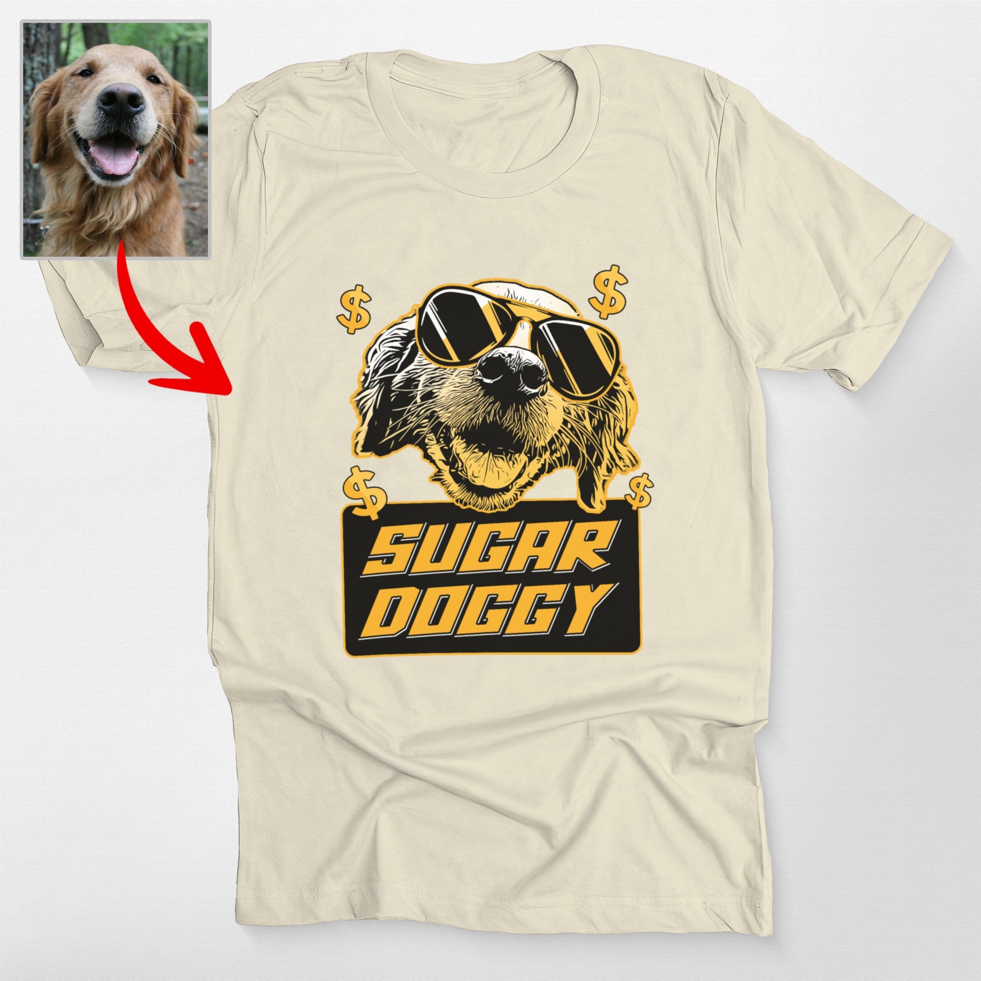 Sugar Doggy Custom Unisex T-Shirt for Human, custom pet portrait gift for pet lovers (view 3)