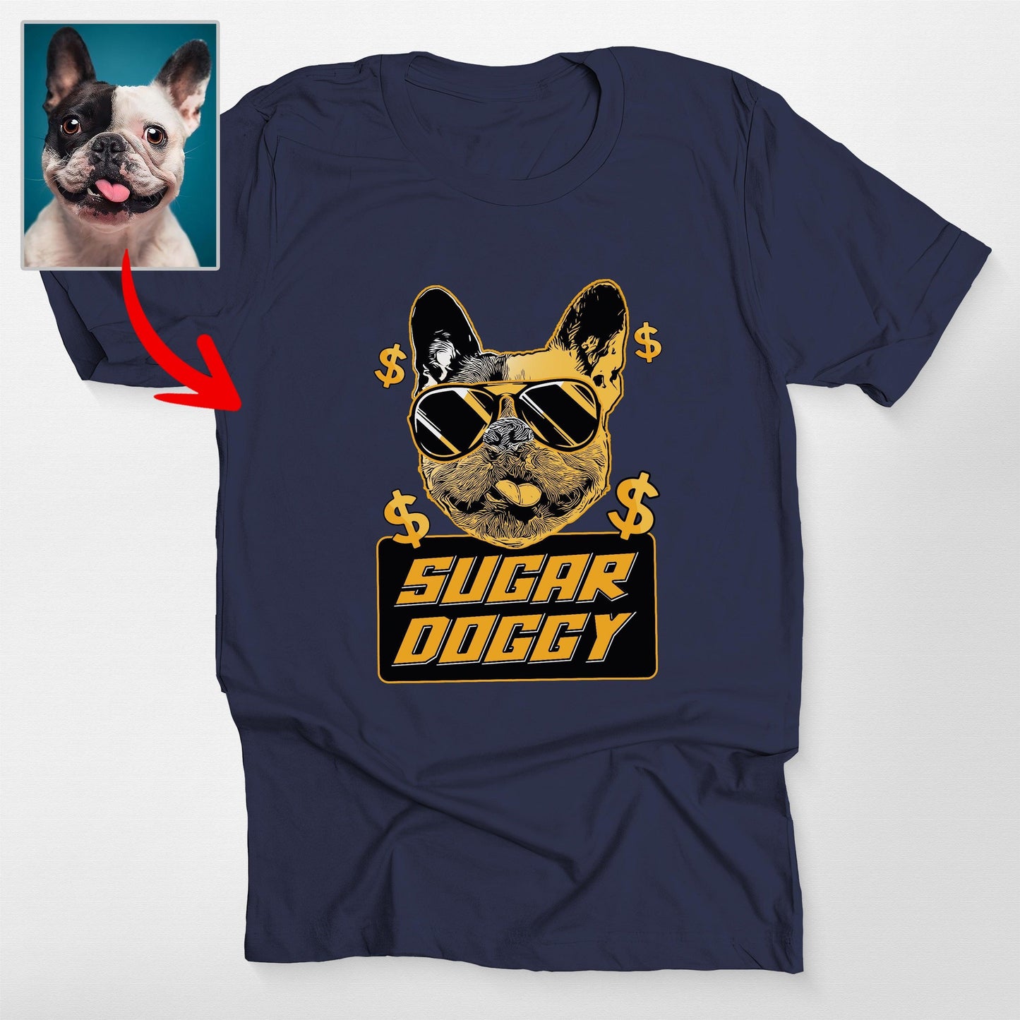 Sugar Doggy Custom Unisex T-Shirt for Human, custom pet portrait gift for pet lovers (view 4)