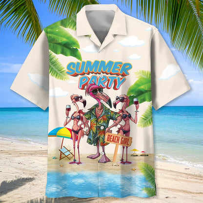 Summer Party Flamingo Hawaiian Shirt, custom shirt gift for men