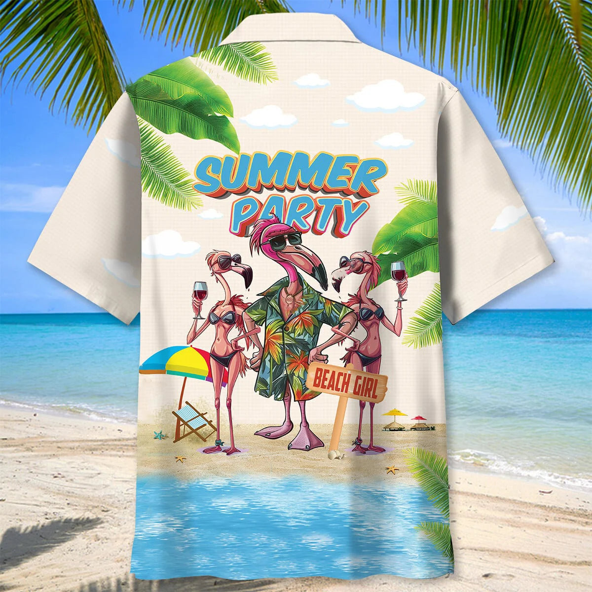 Summer Party Flamingo Hawaiian Shirt, custom shirt gift for men (view 3)