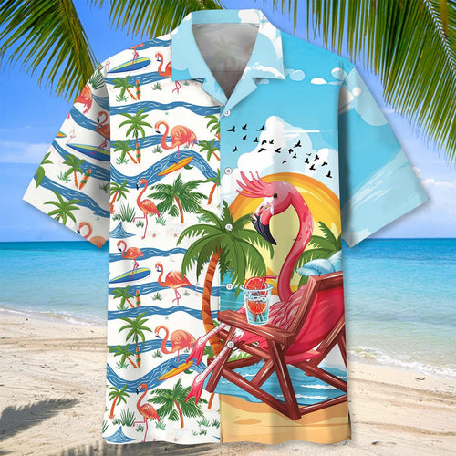 Summer Vacation Flamingo Hawaiian Shirt, custom shirt gift for men
