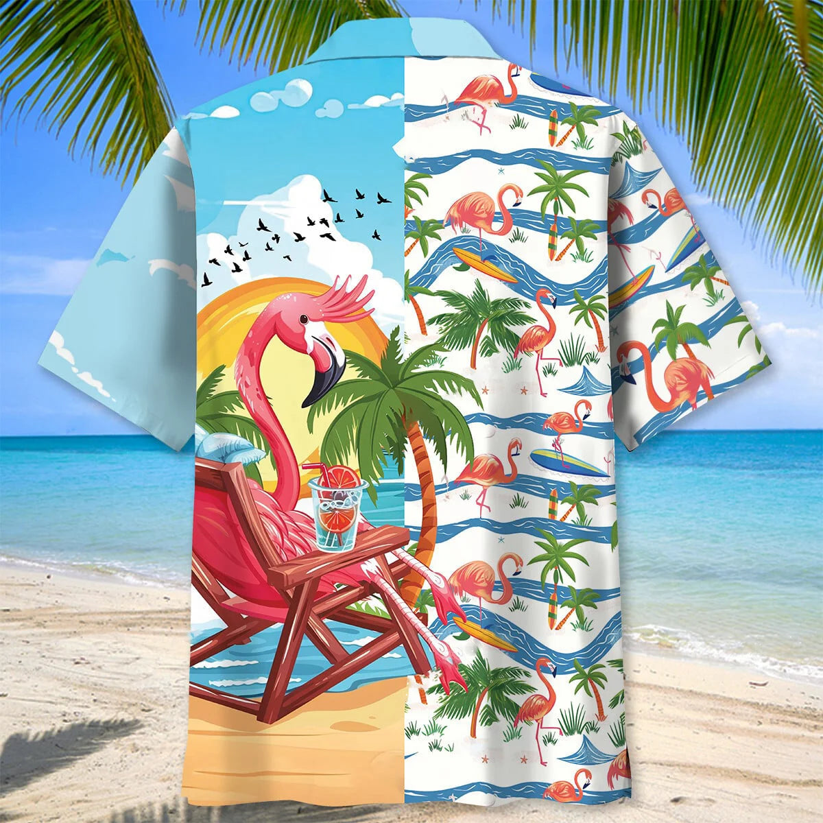 Summer Vacation Flamingo Hawaiian Shirt, custom shirt gift for men (view 3)