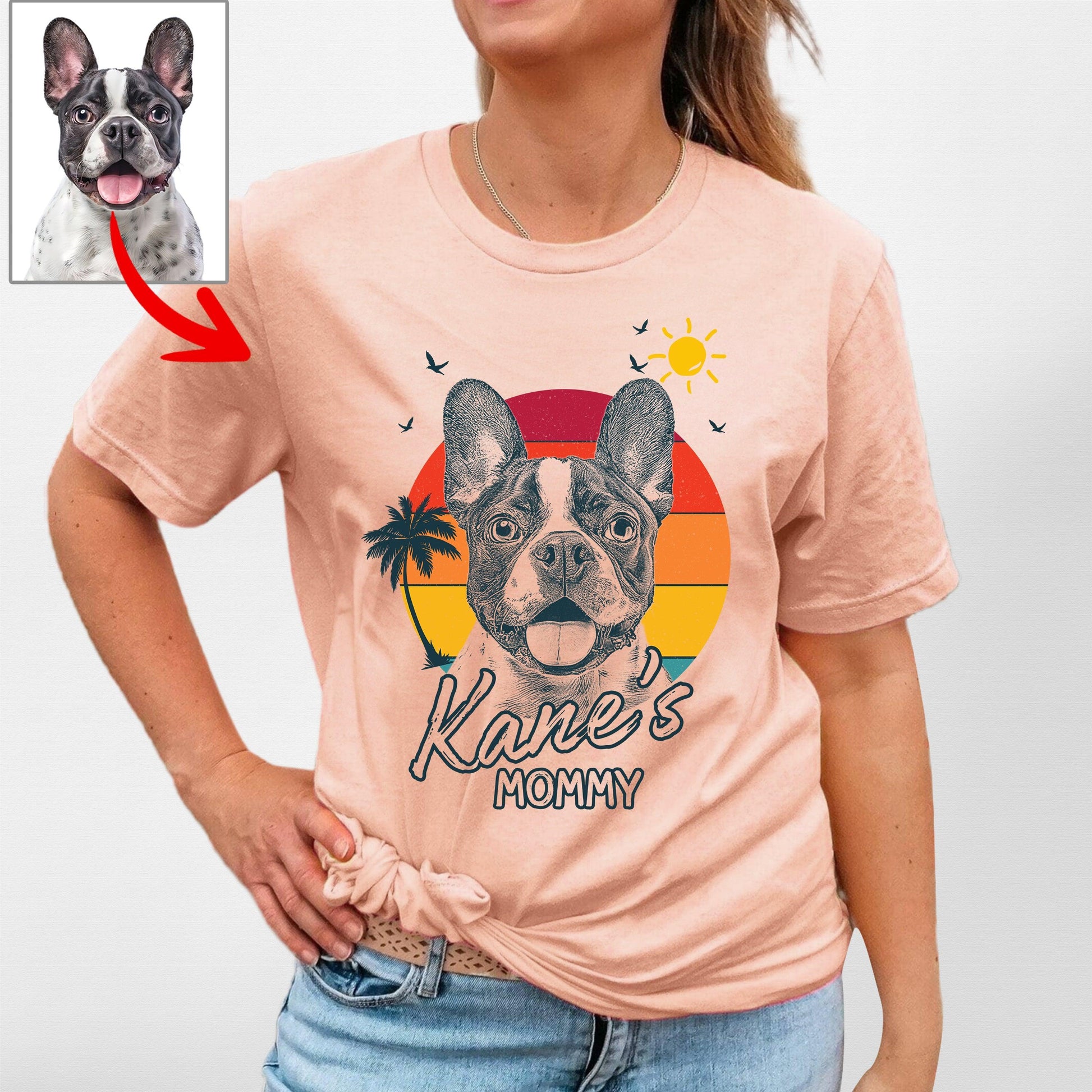 Summer Vibes Customized Dogface T-Shirt, custom pet portrait gift for pet lovers (view 2)