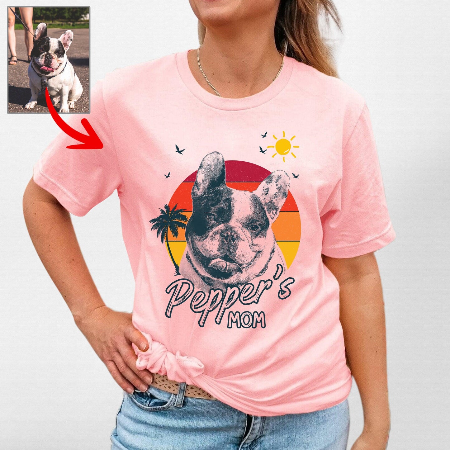 Summer Vibes Customized Dogface T-Shirt, custom pet portrait gift for pet lovers (view 3)
