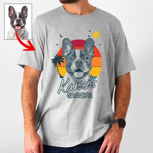 Summer Vibes Customized Dogface T-Shirt for Dad, custom pet portrait gift for pet lovers