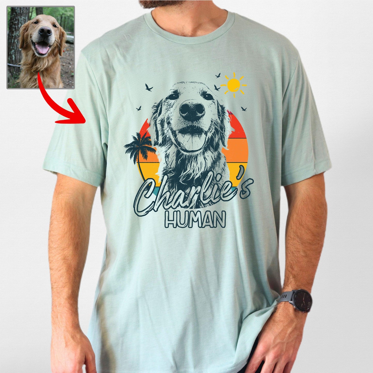 Summer Vibes Customized Dogface T-Shirt for Dad, custom pet portrait gift for pet lovers (view 4)