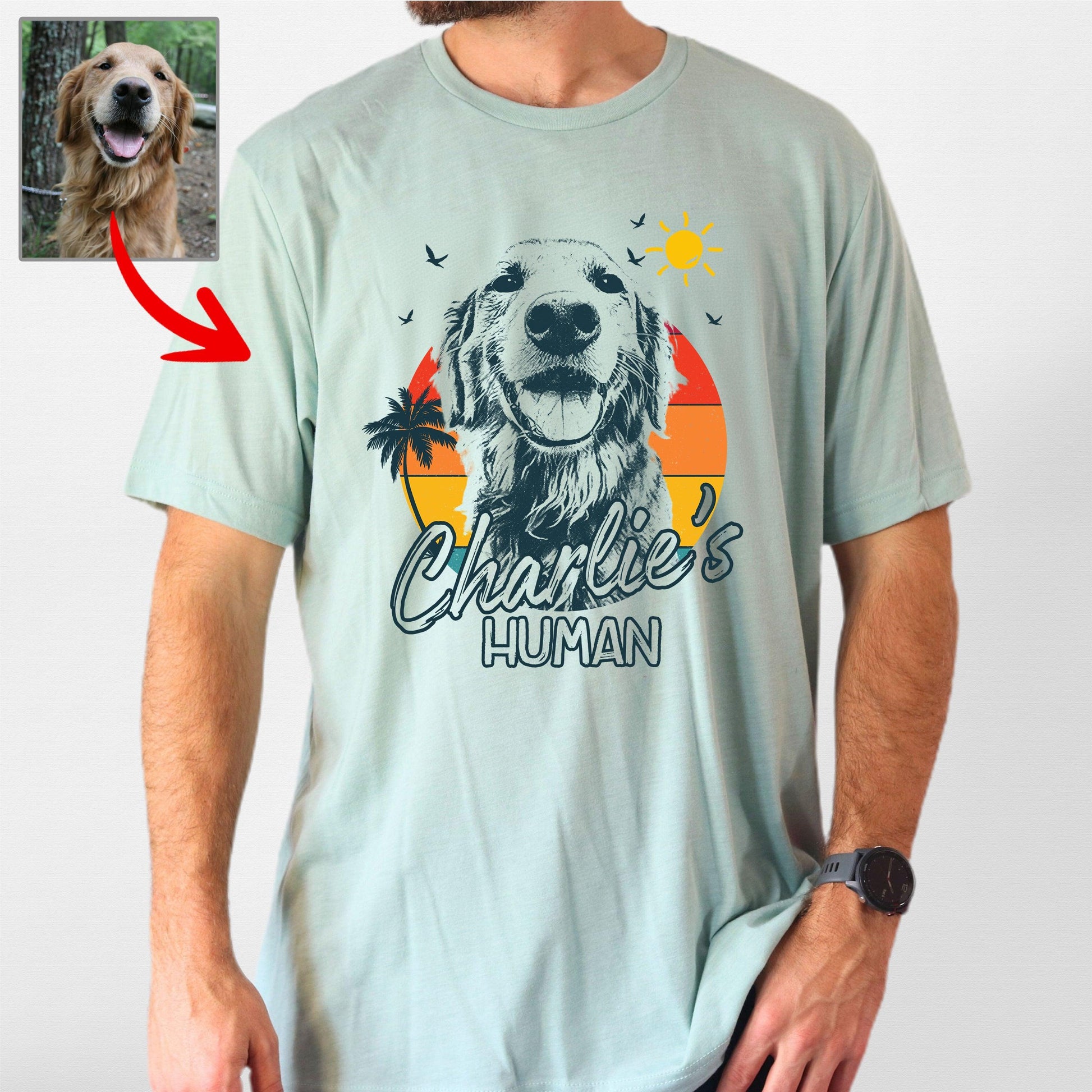 Summer Vibes Customized Dogface T-Shirt for Dad, custom pet portrait gift for pet lovers (view 4)