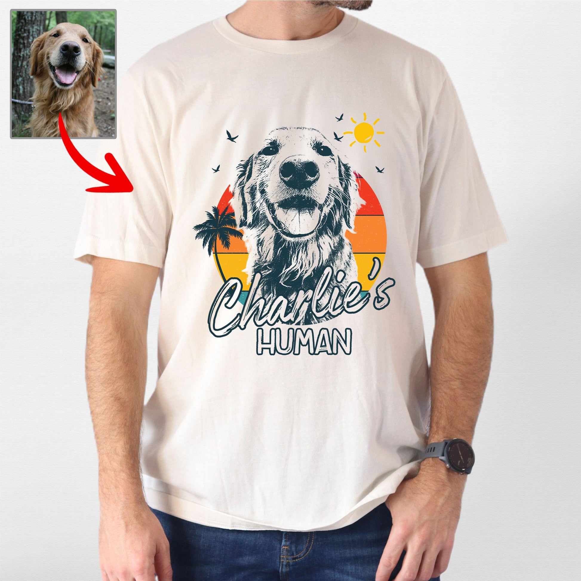 Summer Vibes Customized Dogface T-Shirt for Dad, custom pet portrait gift for pet lovers (view 2)