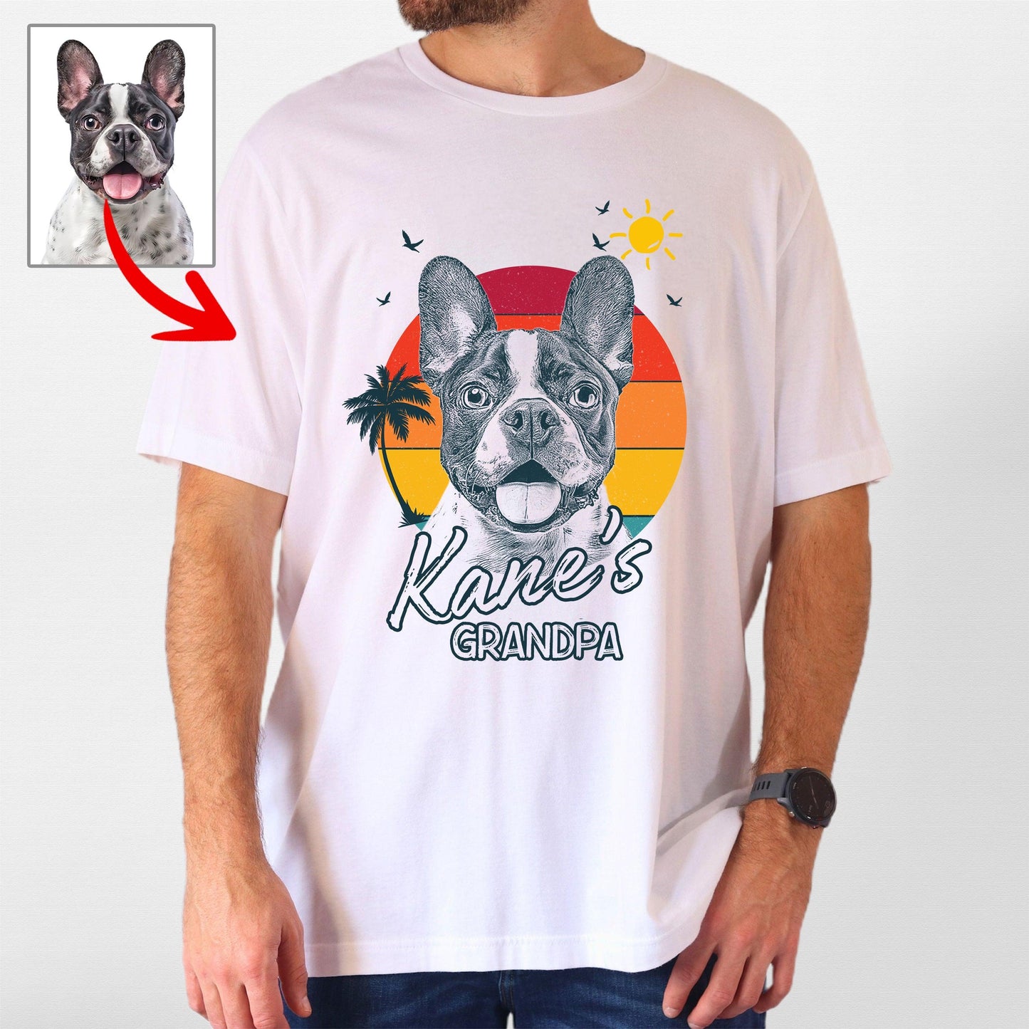 Summer Vibes Customized Dogface T-Shirt for Dad, custom pet portrait gift for pet lovers (view 3)